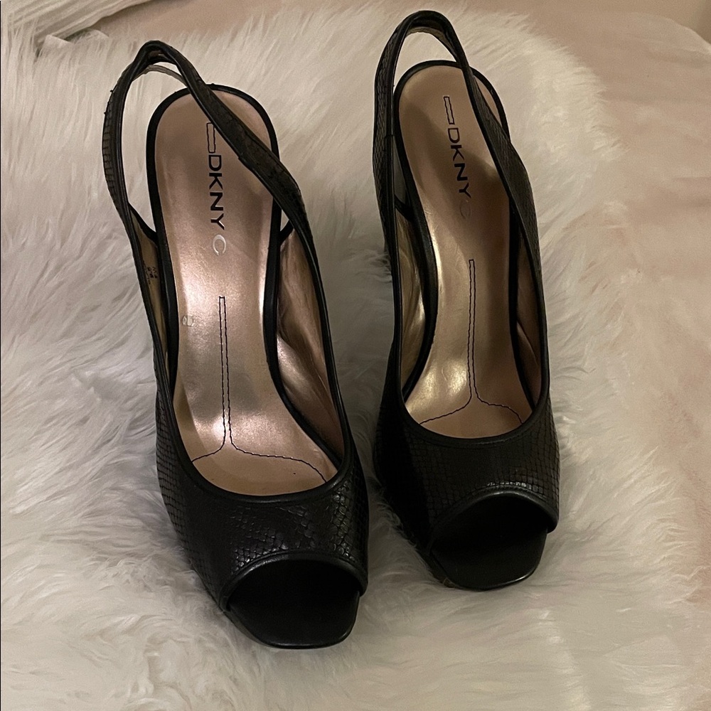 DKNY Black Textured Slingback Heels